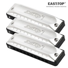 EASTTOP Harmonica Set of 3 10Hole Blues Harp Diatonic Mouth Organ Harmonicas Set