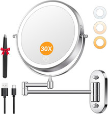 Lighted Wall Mounted 30X Magnifying Makeup Mirror, 8" Double-Sided 360° Swivel S