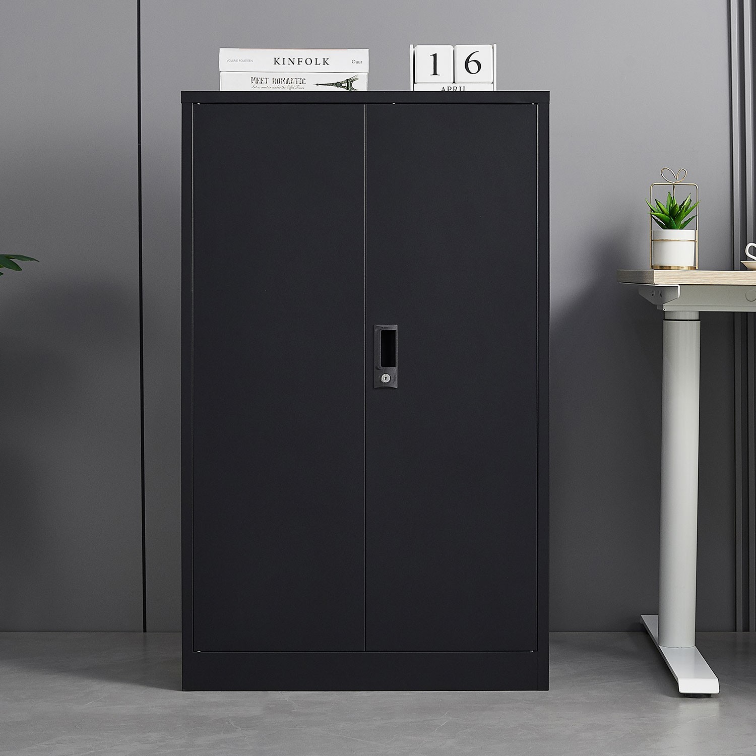 Metal Storage Cabinet with Locking Doors and Adjustable Shelf, Folding Filing St