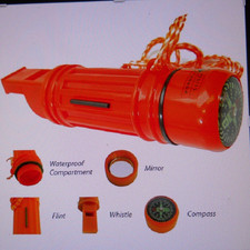 NEW 5 in 1 Survival Whistle. Compass, Whistle, Water-Resistant Container, S