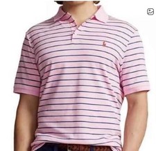 Ralph Lauren Men's Striped Polo Shirt Pink Blue Size Large 100 Cotton Pastel