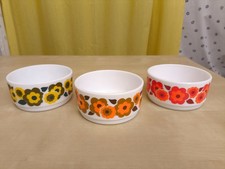 3x Vintage Arcopal France Blumen Muster 70er Rarität Müsli Schalen rot orange