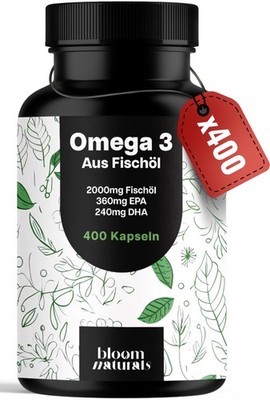 Omega 3 Kapseln - 400 Stück - 2000mg Fischöl - EPA 360mg & DHA 240mg