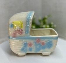 Retro Baby Planter Bassinet Carriage Ceramic Hand Painted EUC MCM Gift Kitschy