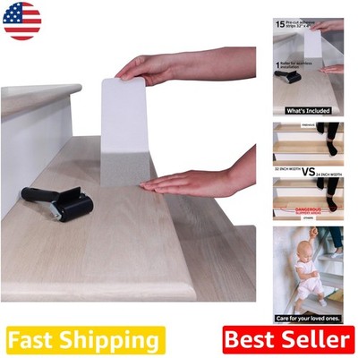 Safe & Easy 15pc 32''x4'' Clear Stair Treads - Barefoot Friendly Non-Slip Adhesive