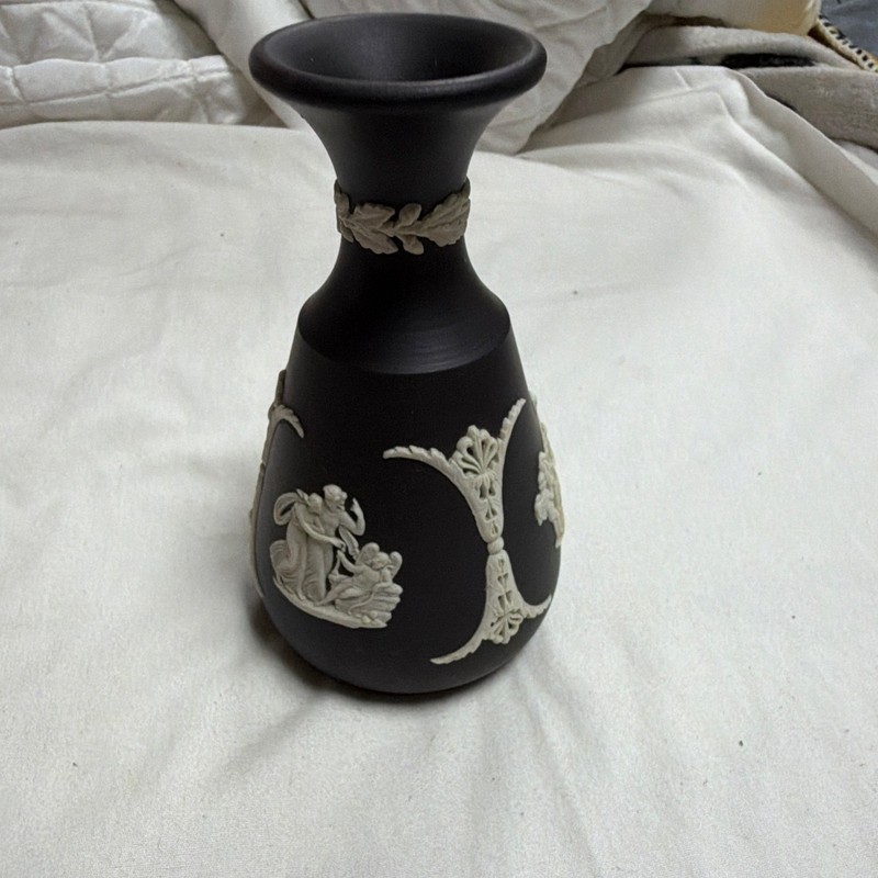 Wedgwood Black Basalt Greek Relief Small Bottle Vase Ceramic Matte Greek Figures