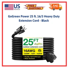 GoGreen Power 25 ft. 16/3 Heavy Duty Extension Cord - Black