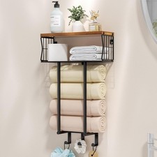 HapiRm Towel Rack Wall Mounted - Multi-Functional Bathroom Towel Storage