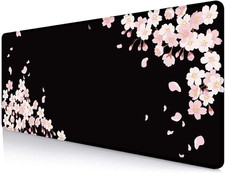 Sakura Japanese Desk Mat, Cherry Blossom Large Gaming Mouse Pad, Black Elegant F