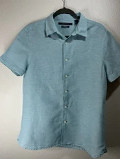Perry Ellis Light Blue Linen Blend Short Sleeve Button Down Men's Medium