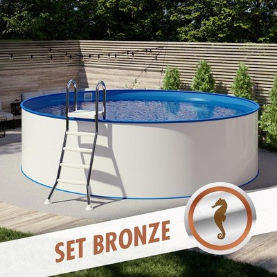Rundpool Set BRONZE Stahlwand 0,8mm Folie BLAU 4,50 x 1,35m aufgestellt