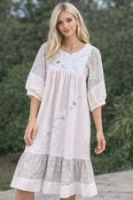 Vintage 1970s Handmade Prairie Maxi Dress Boho Hippie Muumuu Embroidered