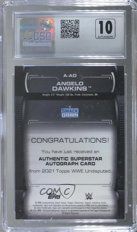 2021 Topps WWE Undisputed Superstar Roster /199 Angelo Dawkins CSG 8.5 Auto - Image 2 of 2