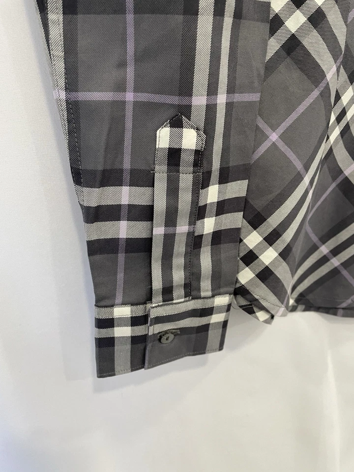 AS# Burberry London Women’s Check Dress Shirt Gray Purple Plaid 100% Cotton Sz S - Image 3 of 4