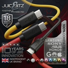 JuicEBitz® Extra Long USB Type C to USB Type C Fast Charging Charger Cable Lead