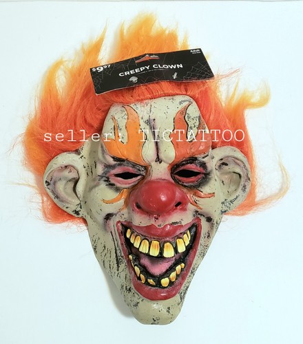 🔥 CREEPY CLOWN Halloween MASK Adult One Size Latex Orange Flame Hair NEW w/ Tag - Picture 7 of 10