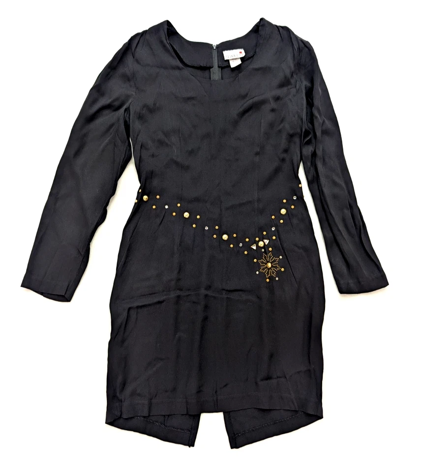 Vestido Scarlett Vintage Años 80 90 Para Mujer Talla 9-10 Negro Manga Larga Funda Foto 2 de 4