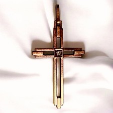 Ancienne Art Déco Croix Pendentif en Plaqué Or Orné D’un Cristal