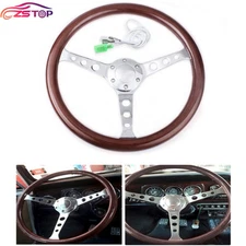 Universal 15'' 380mm Acrylic Steering Wheel Real Wood Polished Aluminum Spokes