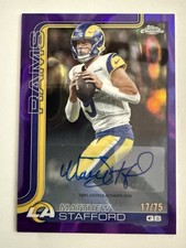 Topps 2025 Chrome Matthew Stafford LA Rams MVP Season Purple Auto /75 Looks Gem