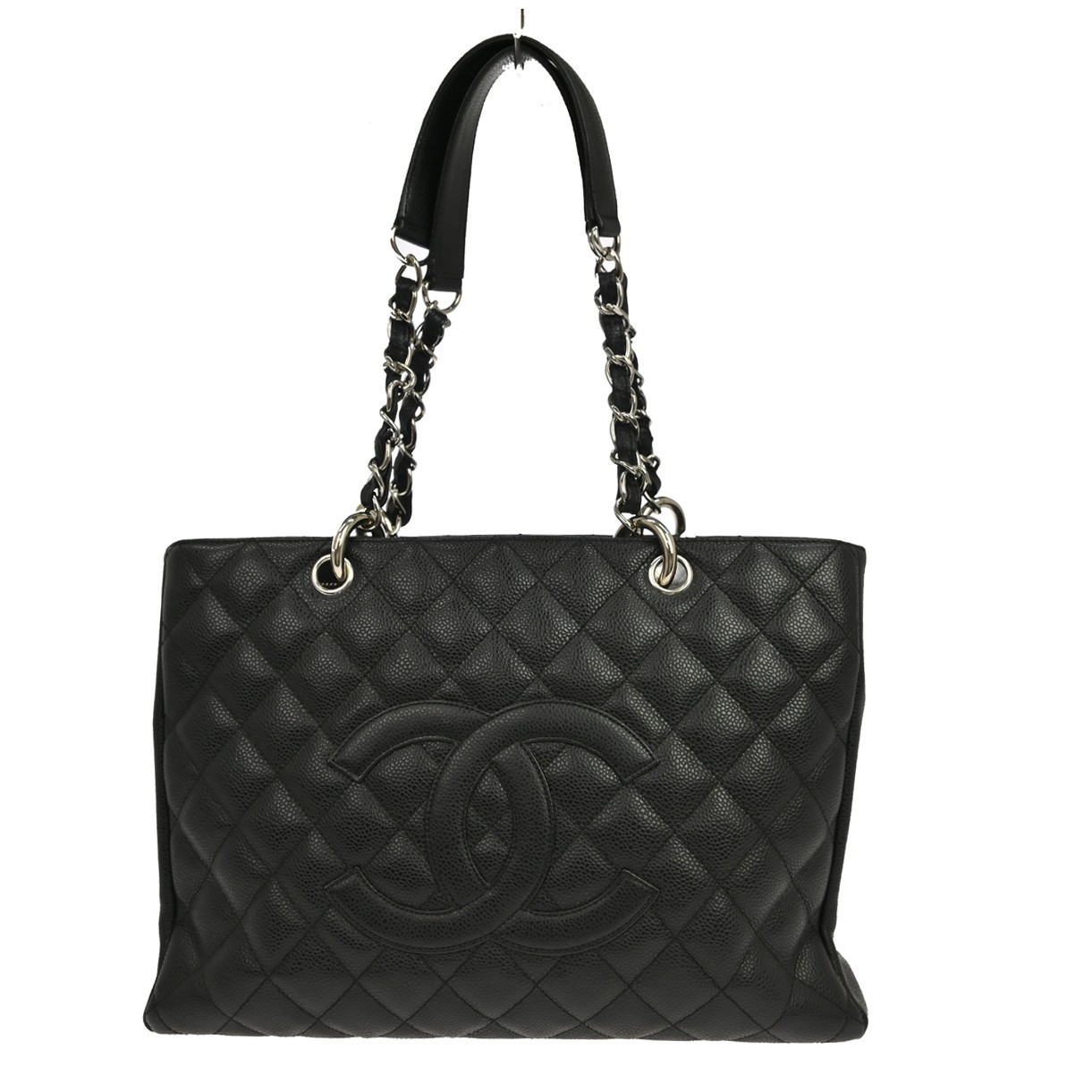 Best08 Chanel Black Calfskin Grand Shopping Tote GST Chain Handbag RQ04757