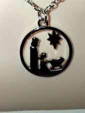 NEW! NATIVITY SCENE SILVER 18" NECKLACE PACKAGED W/HOLY NIGHT CARD