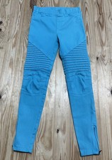 Umgee Pull On Pants Women Sz S USA Aqua Moto Jegging Skinny Ankle Zip Banded