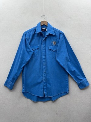Vintage Wrangler Brushpopper Mens 16x34 Blue Shirt Foundation For Wild Sheep