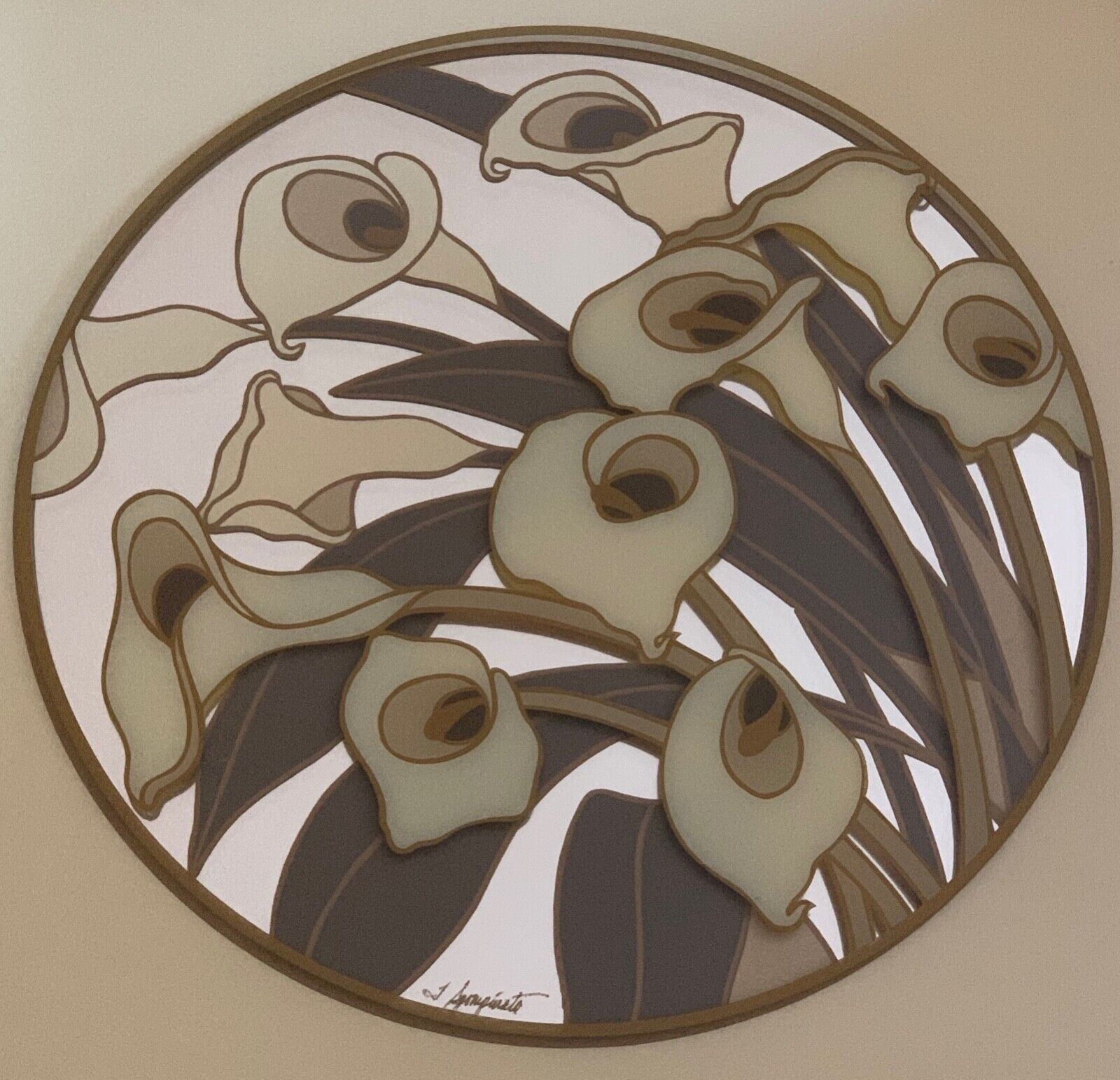 Vintage 70s Academy Arts Calla Lily Dimensional Mirror Art Wall Hanging Modern