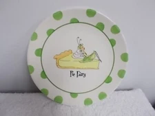 Roscher Pie Fairy Green Polka Dots 8 1/2" Appetizer Snack Earthenware Plate