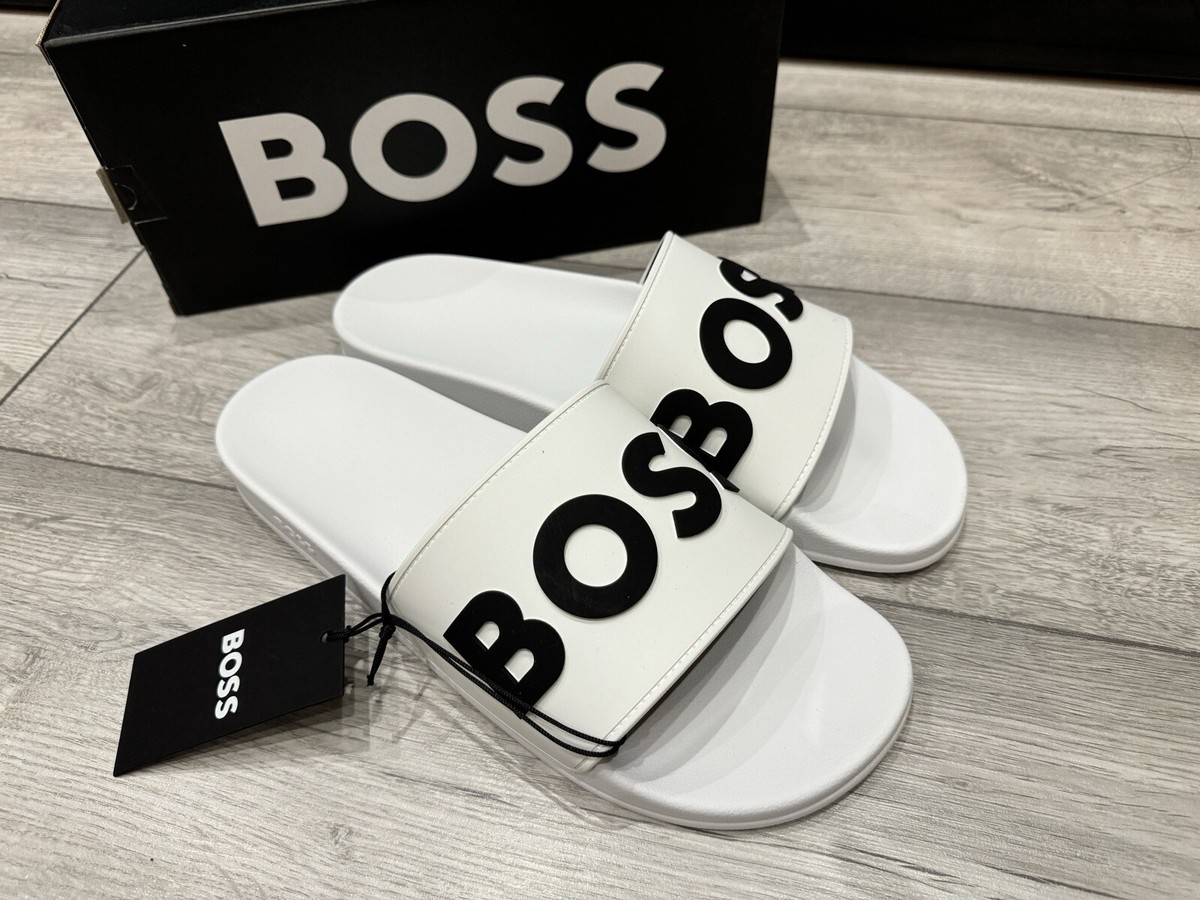Slippers Mens White Hugo Boss Sliders Flip Flops Boss Sliders Size