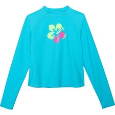 Laguna Kids XL Long Sleeve UPF Swim Top Size 16 Hibiscus Flower Blue