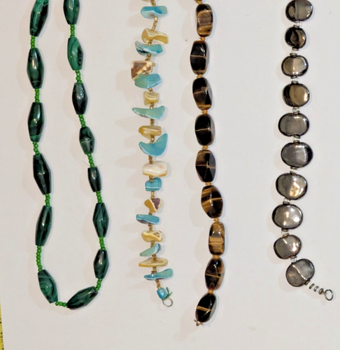 Vtg Fashion Jewelry Necklaces Green/Brown Stone, Glass, Gold Mesh, Red, Pastels - Picture 8 of 11