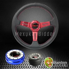 RED 2.5" DEEP DISH STEERING WHEEL + BLUE QUICK RELEASE FOR SUBARU LEGACY 90-07