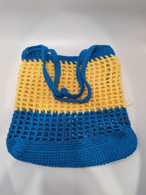 NWT Handmade Ocean Blue and Yellow Tote Crochet Tote Shopping Bag