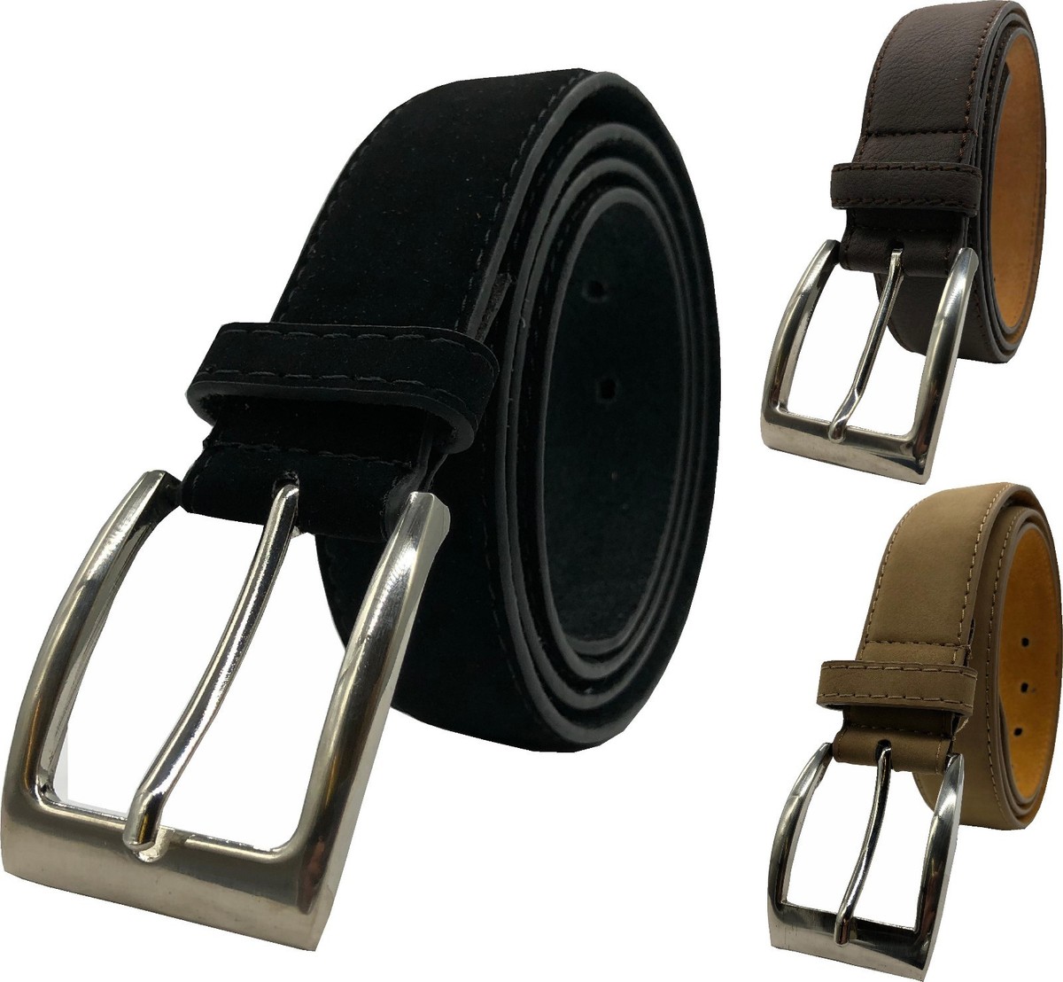 Mens Leather Belt Belts Jeans Trousers Genuine Black Tan  display picture 3