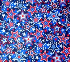 Patriotic Fabric - Red White Blue Overlapping Stars - Kanvas Benartex YARD