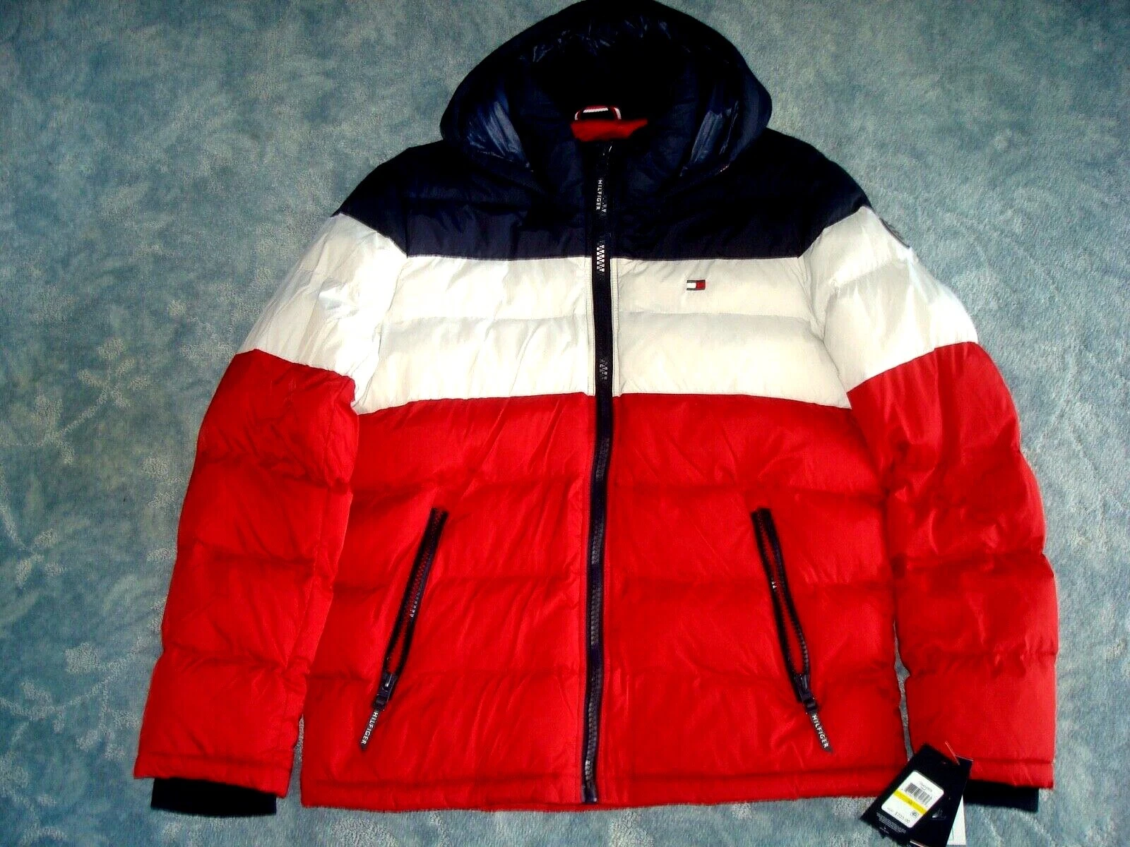 TOMMY HILFIGER FULL ZIPPER FRONT PUFFY HOODED JACKET SIZE L