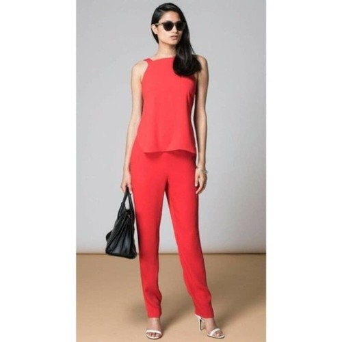 Sachin + Babi Guava Mesh Back Jumpsuit red sleeveless mesh tapered leg Womens 4 - Picture 2 of 8