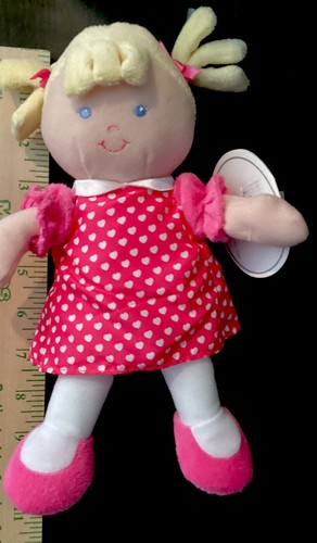 New Prestige Baby Plush Doll Security Toy Blonde Hair Pigtails Pink Dress Hearts - Picture 3 of 5