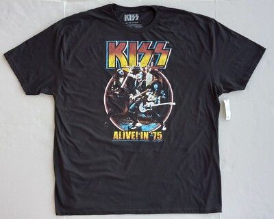 KISS Alive In '75 Retro Graphic Black T-Shirt Size 3XL (54-56)