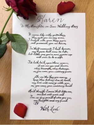 An meine Tochter am Hochzeitstag, Druckgedicht, Kalligraphie, handgeschrieben, Druck