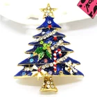 Hot Blue Enamel Cute Christmas Tree Crystal Fashion Women Charm Brooch Pin Gift