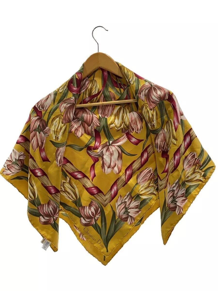 Authentique foulard Christian Dior motif fleurs en soie multicolore 90 x 88 cm femme
