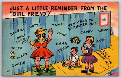 Comic A Little Reminder From the Girl Friend Linen Postcard  K5
