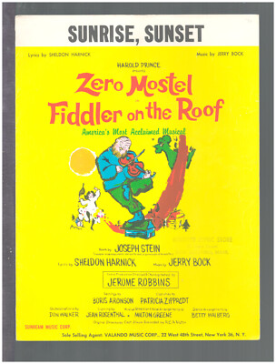 #ad Fiddler On The Roof 1964 Sunrise Sunset ZERO MOSTEL Show Vintage Sheet Music $1.99