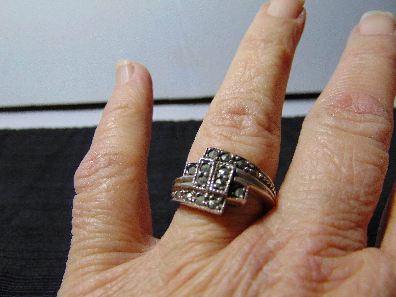 GORGEOUS STERLING SILVER MARCASITE RING SIGNED HA… - image 1
