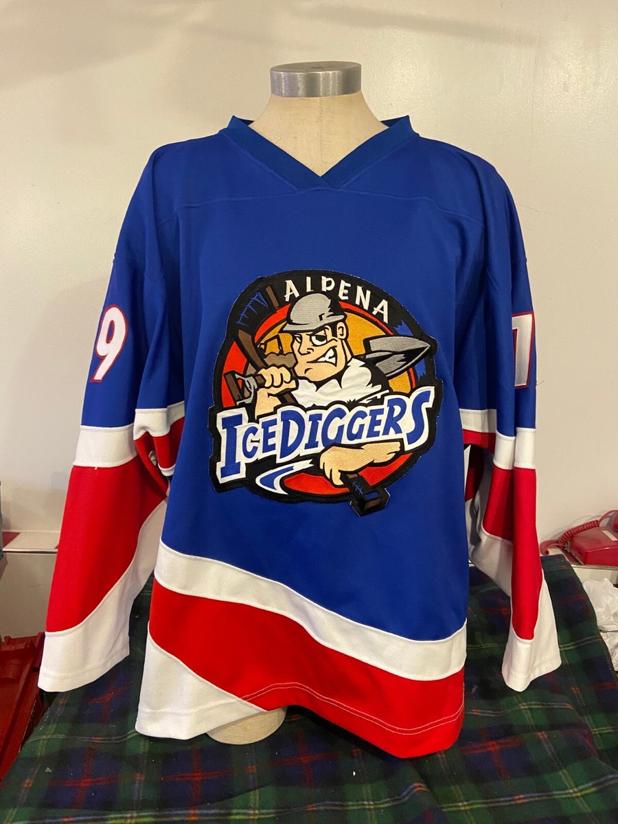 OT NAHL Alpena Ice Diggers #19 King Blue Hockey Jersey Size 54 Pro