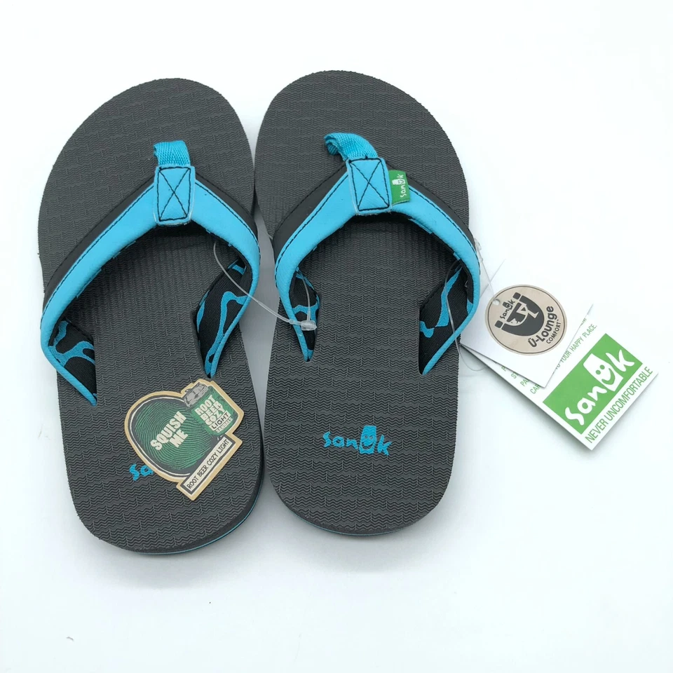 Сандалии-шлепанцы Sanuk для мальчиков девочек Rootbeer уютные легкие синие черные 11-12 - Изображение 2 из 4