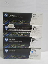 HP 128A 1 Cyan 3 BLACK LOT OF 4 NEW Toner Print CartridgeLaserjet CE321A CE320AD